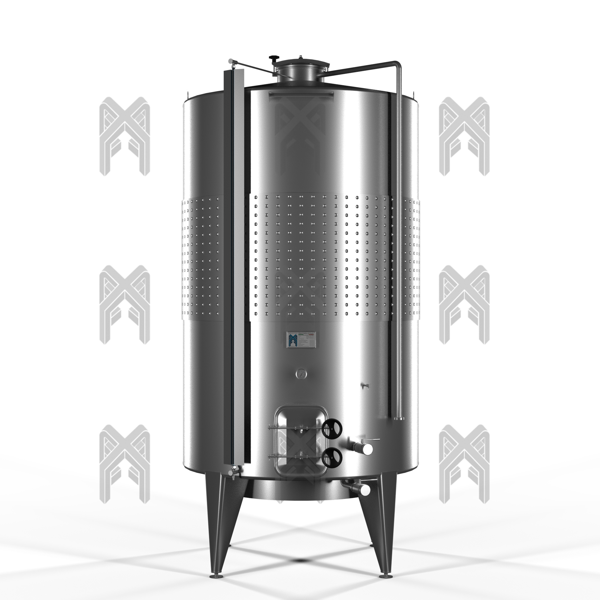 Flachboden Tanks (Maischetaucher) 3% Neigung mit Thermoplatte (pillow plate) auf höhen verstellbaren Füße